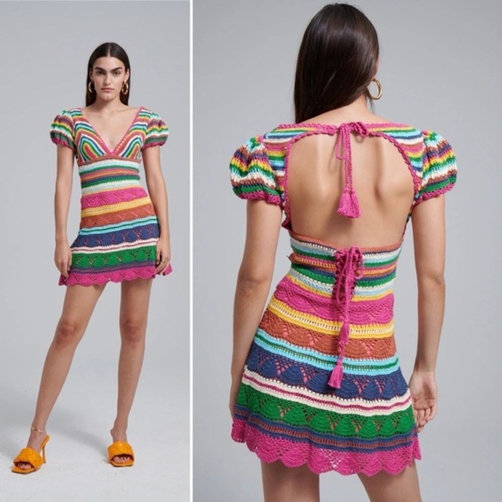 NWT Love the Label Larona Rainbow Crochet Dress Size XS - Picture 4 of 11